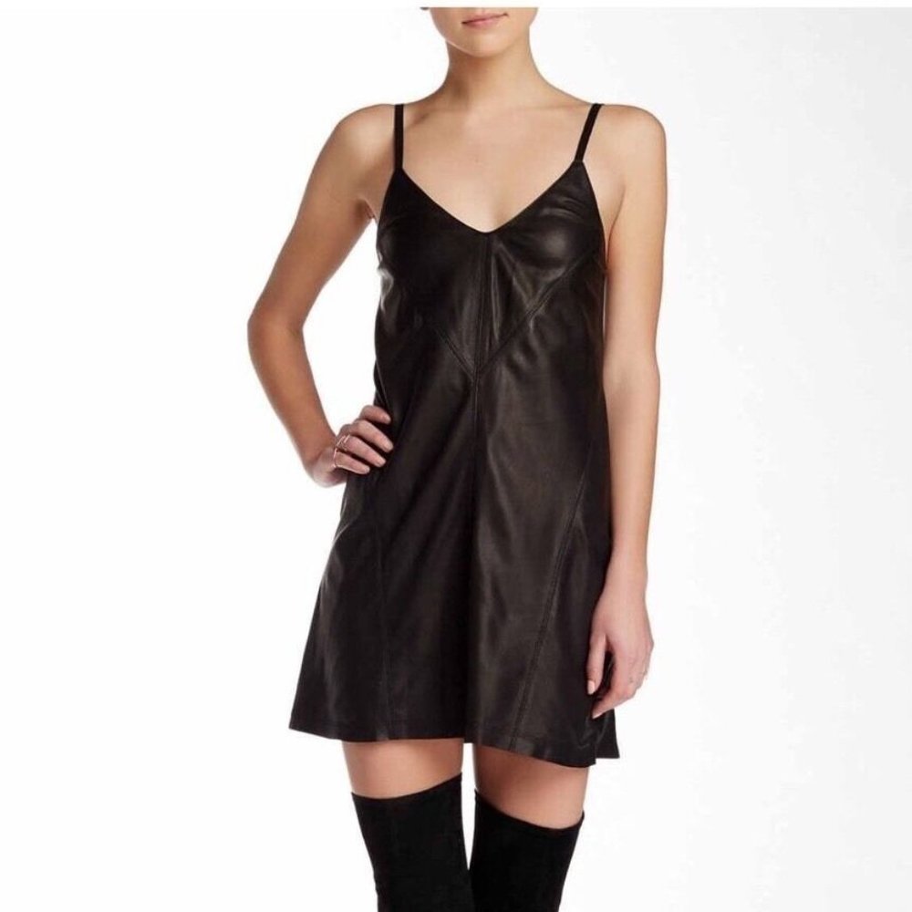 Alice + Olivia   Little black Leather Slip Dress  -  Size 4  -  BNWT
